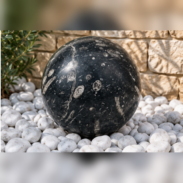 Boule Massive - Marbre Fossile Noir - ≈d30cm -