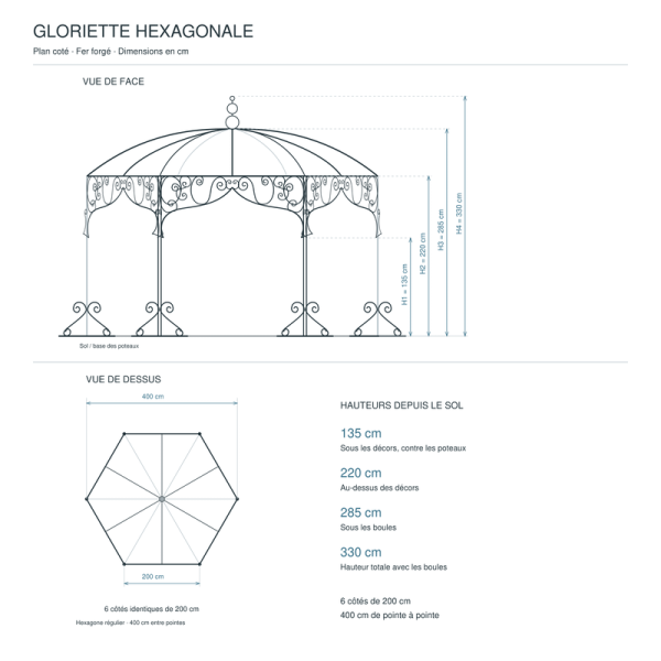 Gloriette Arabesque - ø 4m - 6 Poteaux -