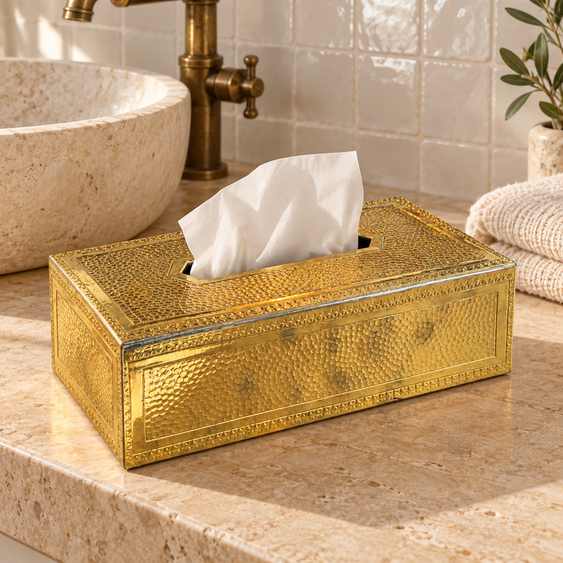 Cache Mouchoir - Laiton - 24x13x8cm - Martelé II -