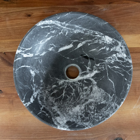 Vasque Marbre Noir Veiné Blanc - ⌀ 40cm - Hauteur 12,5cm - Coupelle -