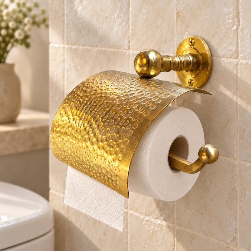 Support Papier Toilette - Laiton - ≈12x12cm - Martelé -
