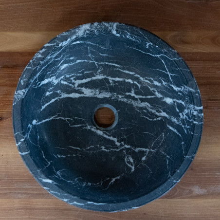Vasque Marbre Noir Veiné Blanc - ⌀ 40cm - Hauteur 12,5cm - Coupelle Eclatée -