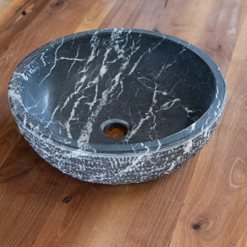 Vasque Marbre Noir Veiné Blanc - ⌀ 40cm - Hauteur 14cm - Bol Eclaté -
