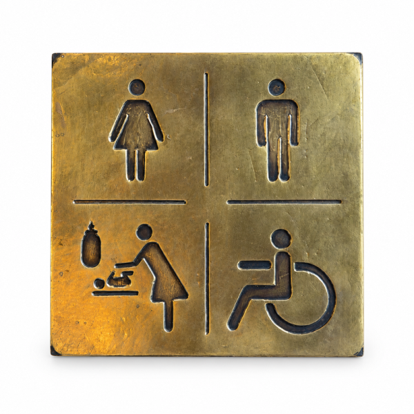 Plaque Décorative Artisanale - Laiton - WC Mixte - 15x15cm -