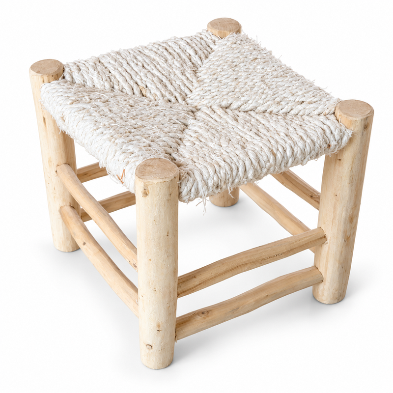 Tabouret Bohème - Blanc - ≈30x30x30cm -