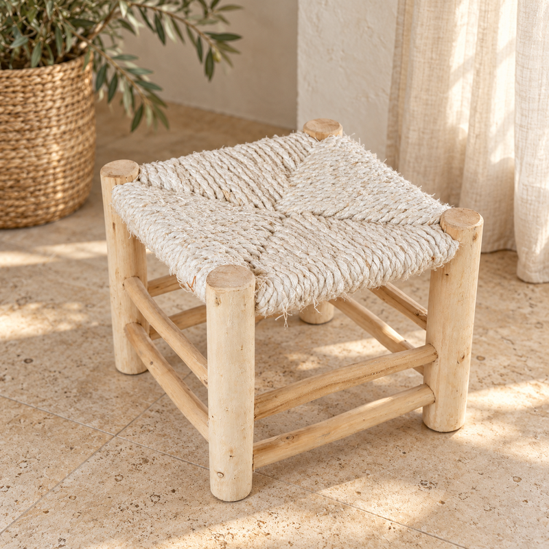 Tabouret Bohème - Blanc - ≈30x30x30cm -