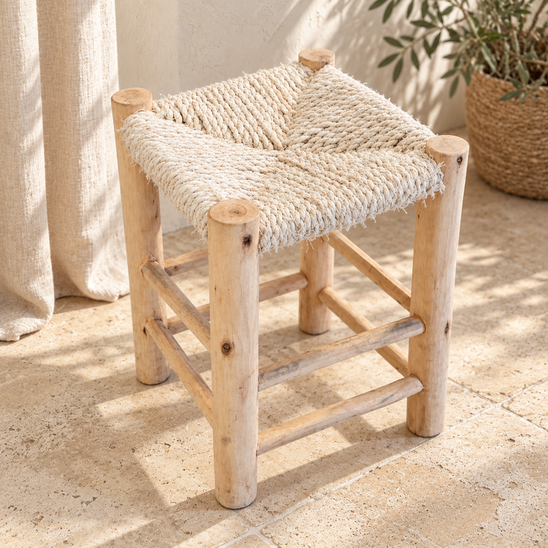 Tabouret Bohème - Blanc - ≈30x30x40cm -