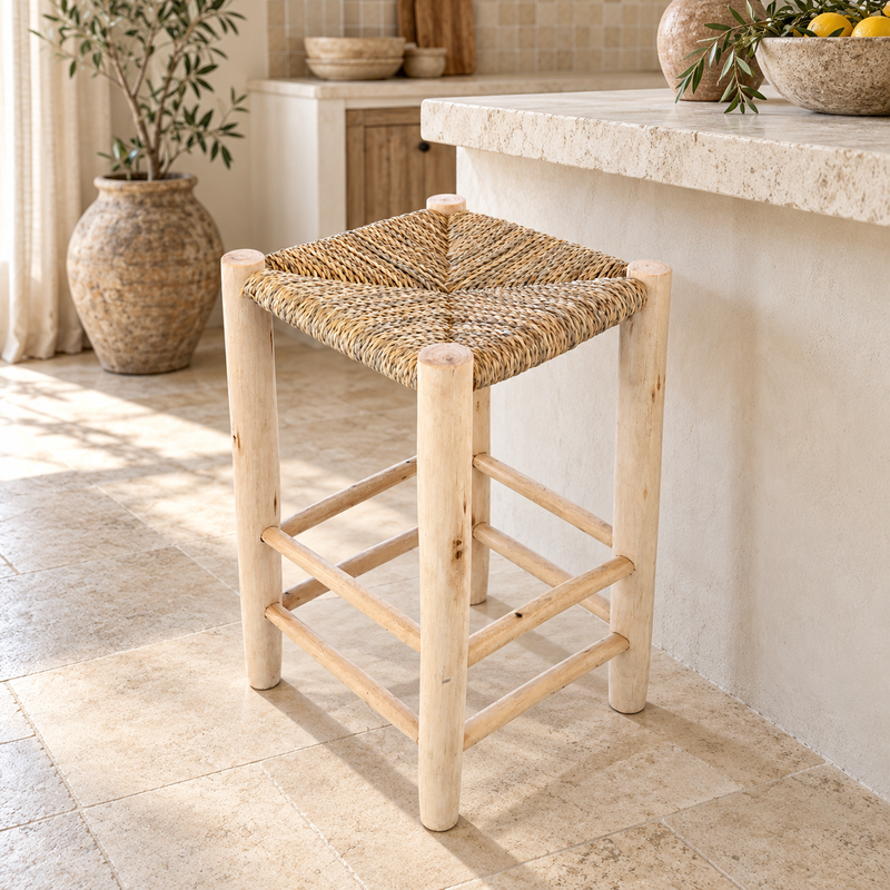 Tabouret Bohème - Naturel - 35x35x65cm -