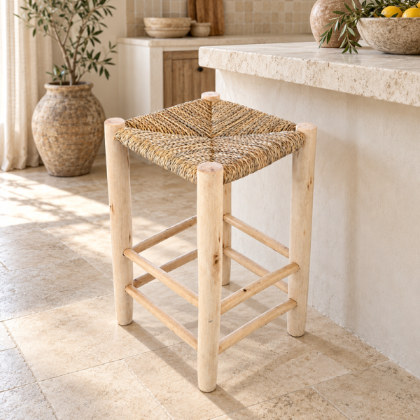 Tabouret Bohème - Naturel - 35x35x65cm -