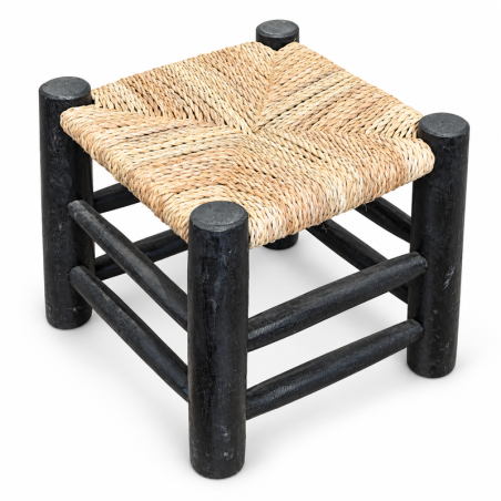 Tabouret Bohème - Naturel & Noir - 30x30x30cm -