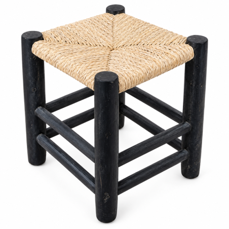 Tabouret Bohème - Naturel & Noir - 30x30x40cm -