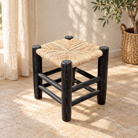 Tabouret Bohème - Naturel & Noir - 30x30x40cm -
