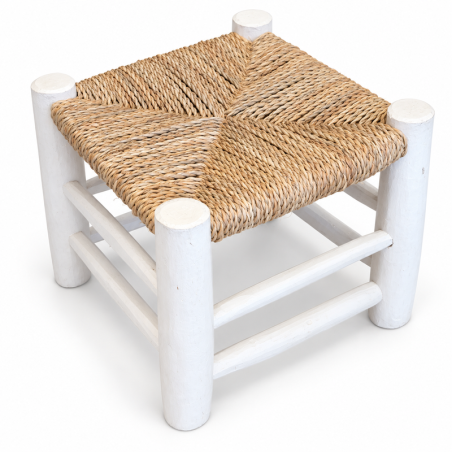 Tabouret Bohème - Naturel & Blanc - 30x30x30cm -
