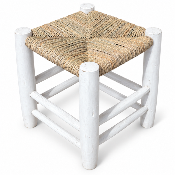 Tabouret Bohème - Naturel & Blanc - 30x30x40cm -