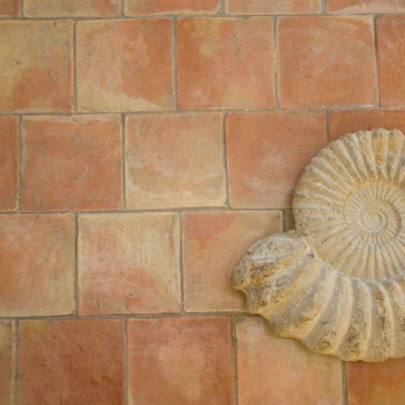 Tomette en terre cuite de réédition - 20x20cm - 20mm - Carré - Moulée main -