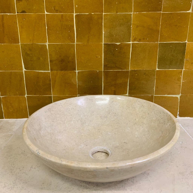 Vasque Marbre Beige - ⌀ 40cm - Hauteur 13cm - Bol Lisse -