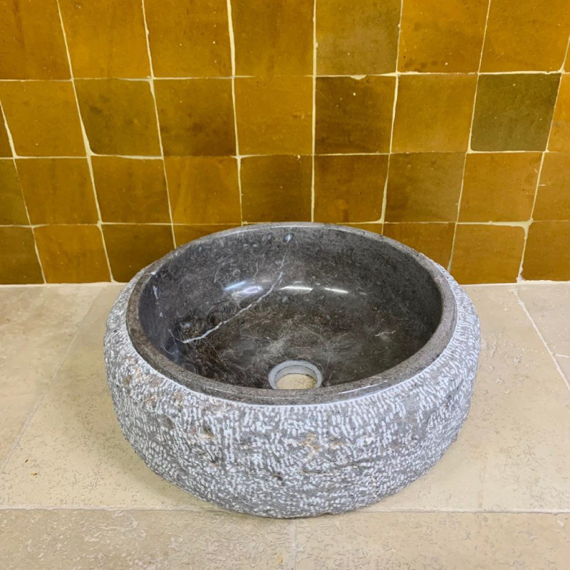 Vasque Marbre Gris - ⌀ 40cm - Hauteur 14cm - Bombée Eclatée -