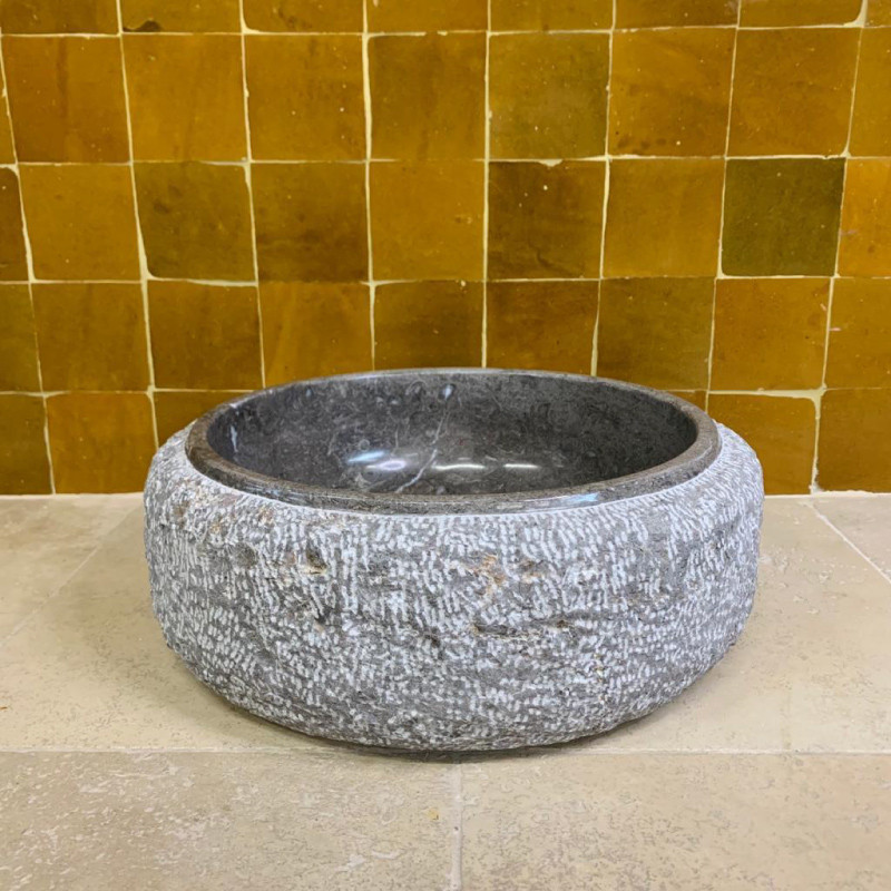Vasque Marbre Gris - ⌀ 40cm - Hauteur 14cm - Bombée Eclatée -