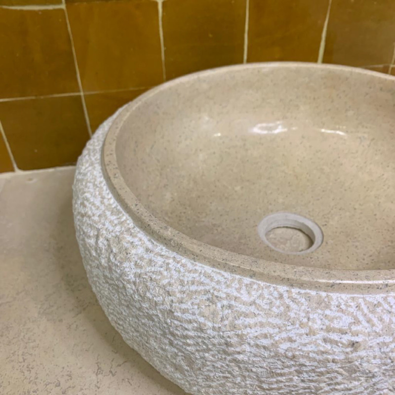 Vasque Marbre Beige - ⌀ 40cm - Hauteur 14cm - Bombée Eclatée -