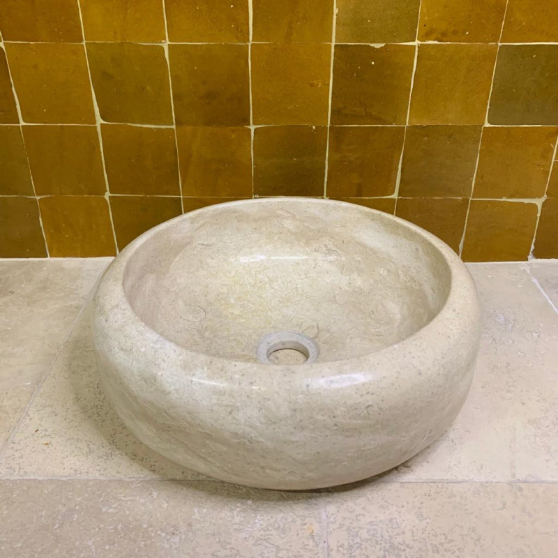 Vasque Marbre Beige - ⌀ 40cm - Hauteur 14cm - Bombée Lisse -