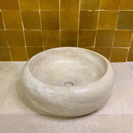 Vasque Marbre Beige - ⌀ 40cm - Hauteur 14cm - Bombée Lisse -