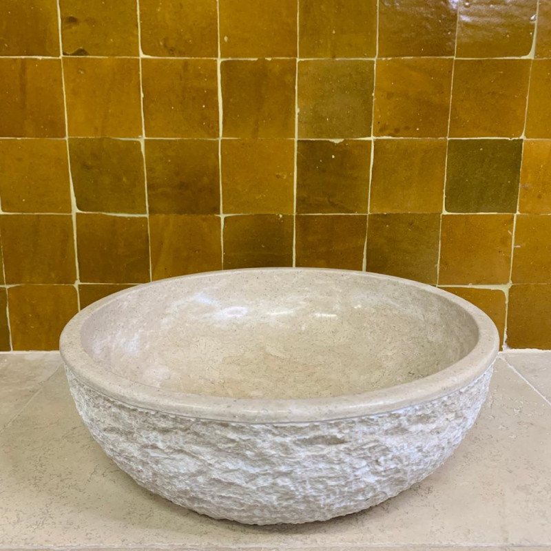 Vasque Marbre Beige - ⌀ 40cm - Hauteur 14cm - Bol Eclaté -