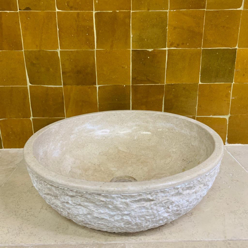 Vasque Marbre Beige - ⌀ 40cm - Hauteur 14cm - Bol Eclaté -