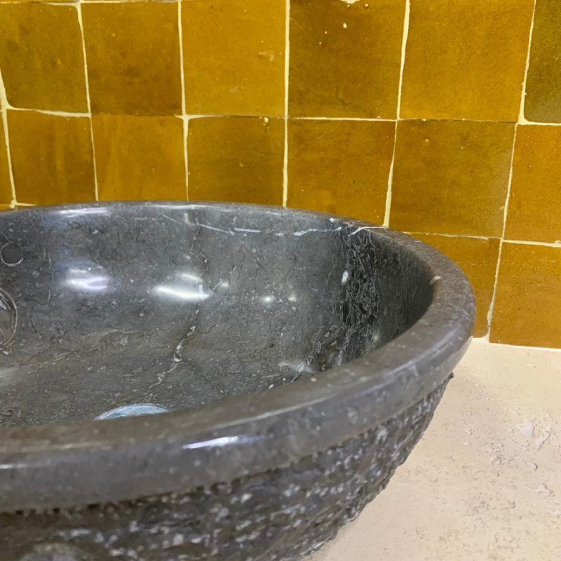 Vasque Marbre Gris - ⌀ 40cm - Hauteur 14cm - Bol Eclaté -