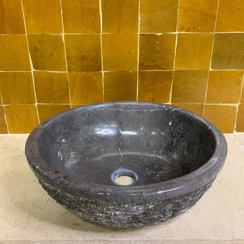 Vasque Marbre Gris - ⌀ 40cm - Hauteur 14cm - Bol Eclaté -