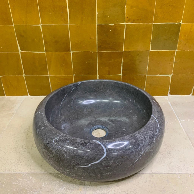 Vasque Marbre Gris - ⌀ 40cm - Hauteur 14cm - Bombée Lisse -