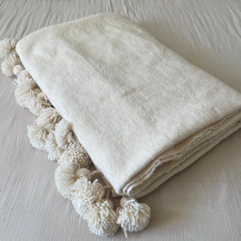 Plaid - Pompom - 100 % Laine - 3/2m - Plusieurs Couleurs -