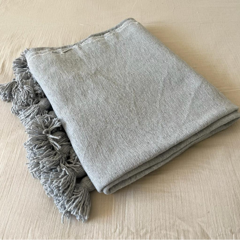 Plaid - Pompom - Uni - M / L - Plusieurs Couleurs -