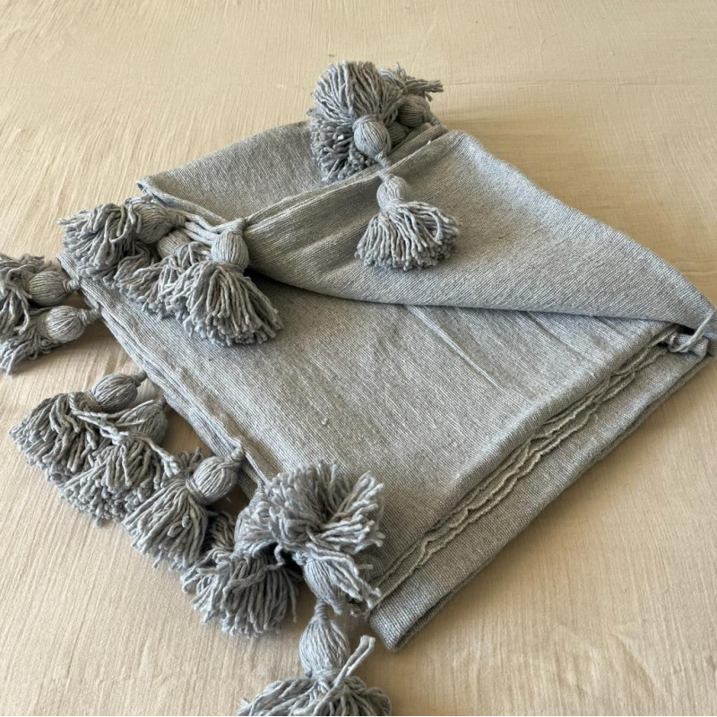 Plaid - Pompom - Uni - M / L - Plusieurs Couleurs -