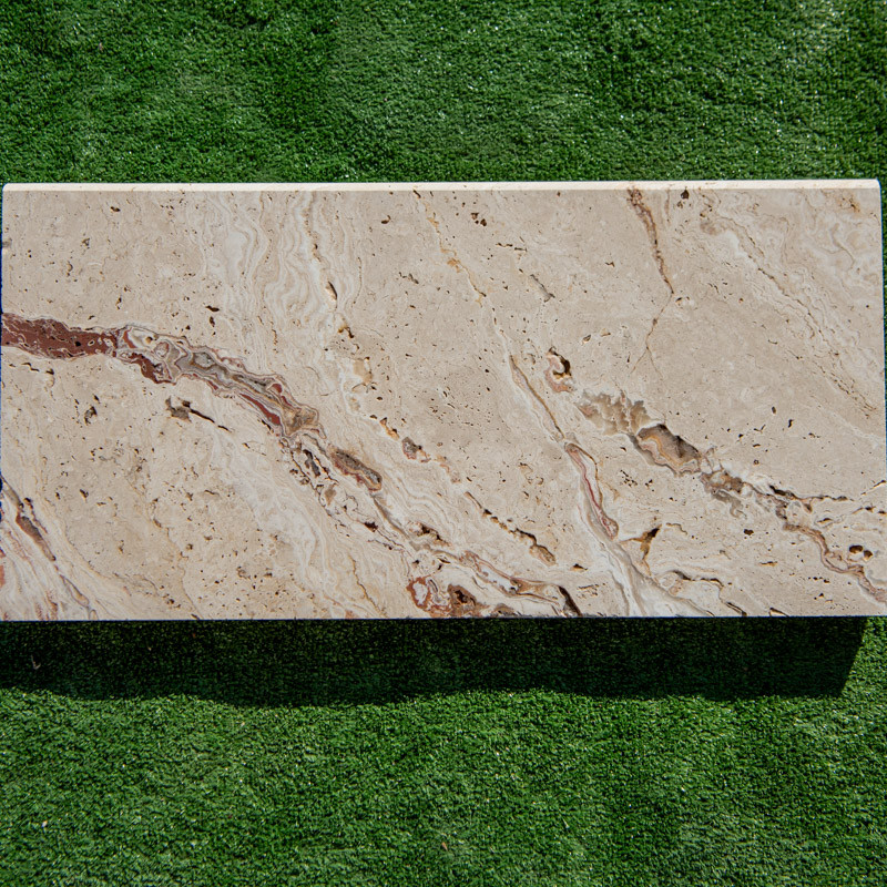 Margelle Travertin Léonardo - Bord arrondi - 61/33cm 3cm - Vieillie -