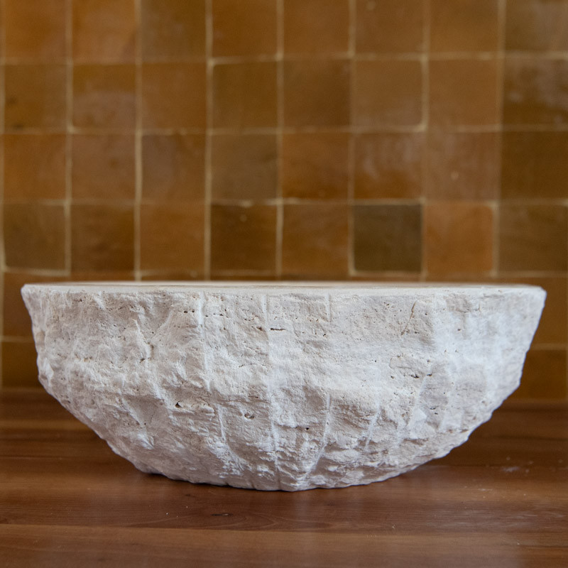 Vasque Travertin Beige - ⌀ 40cm - Hauteur 15cm - Eclatée -