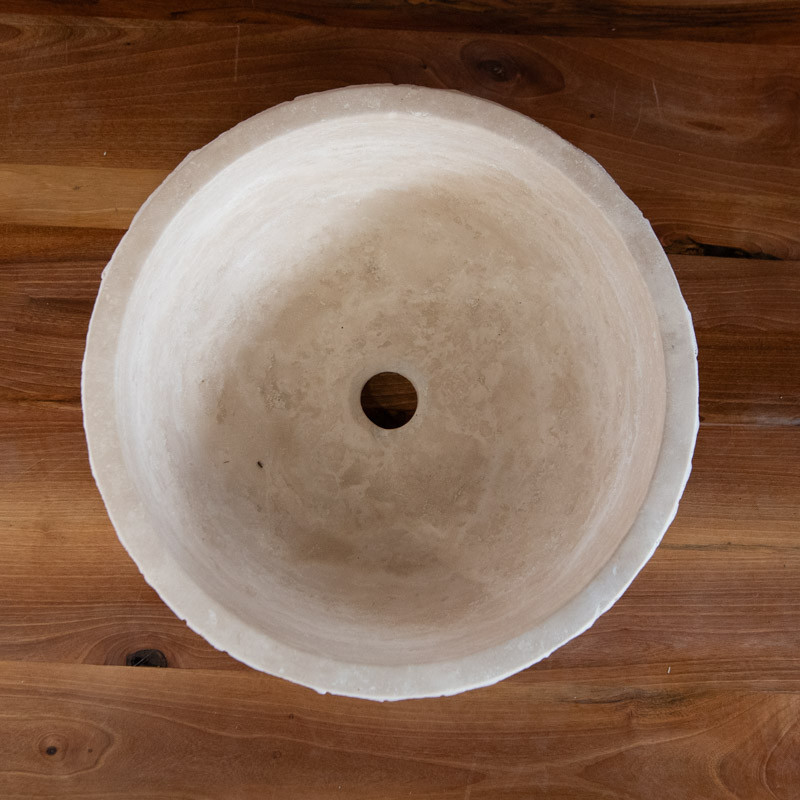 Vasque Travertin Beige - ⌀ 40cm - Hauteur 15cm - Eclatée -