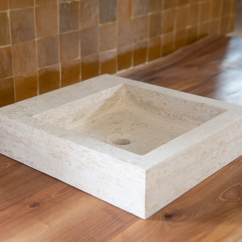 Vasque à poser Travertin Beige - 40x45x10cm - Bord droit -