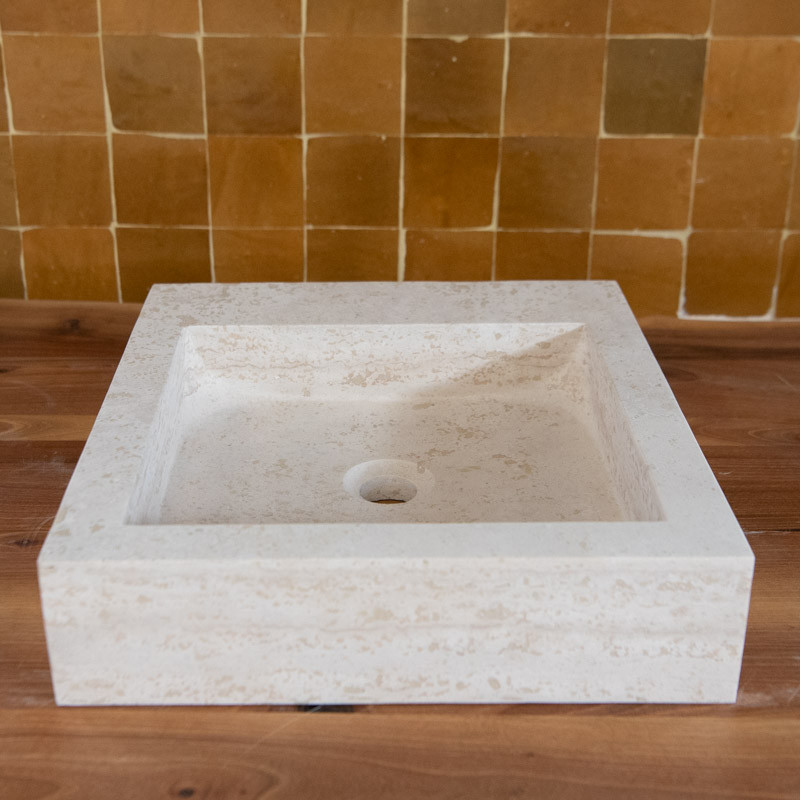 Vasque à poser Travertin Beige - 40x45x10cm - Bord droit -