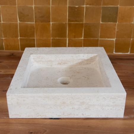 Vasque Travertin Beige - 40 x 45 cm - Hauteur 10cm - Lisse -