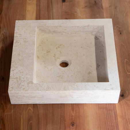 Vasque à poser Travertin Beige - 40x45x10cm - Bord droit -