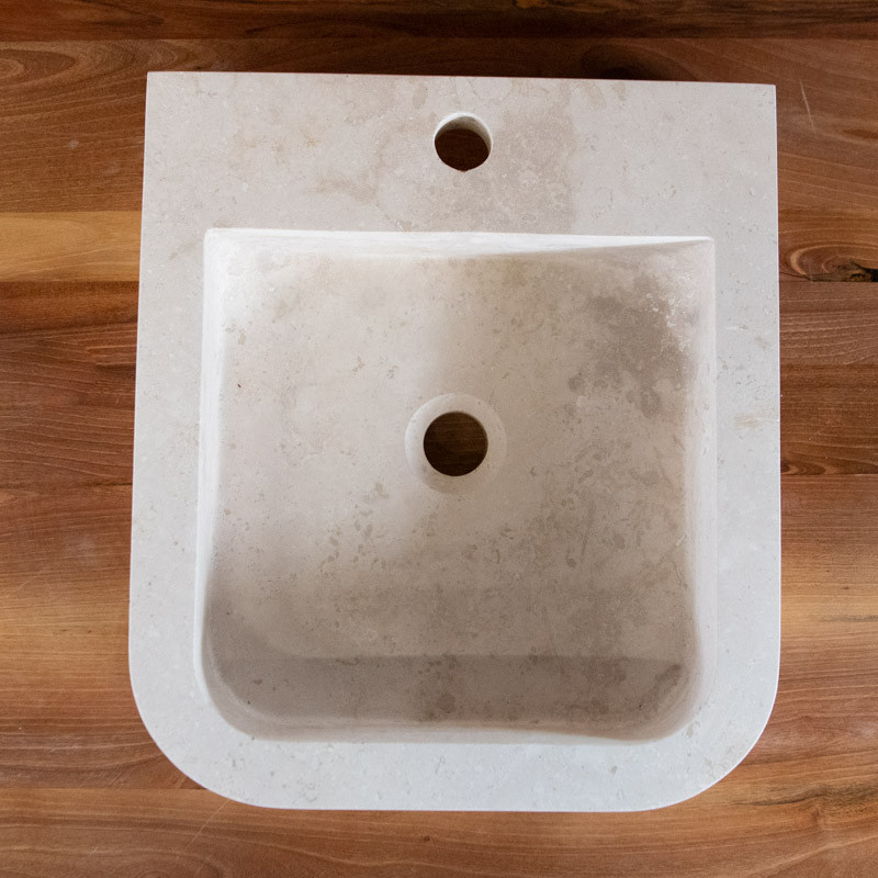 Vasque Travertin Beige - 40 x 45 cm - Bord arrondi - Hauteur 10cm - Lisse -