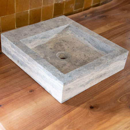 Vasque à poser Travertin Silver - 40x45x10cm - Bord droit - Lisse -