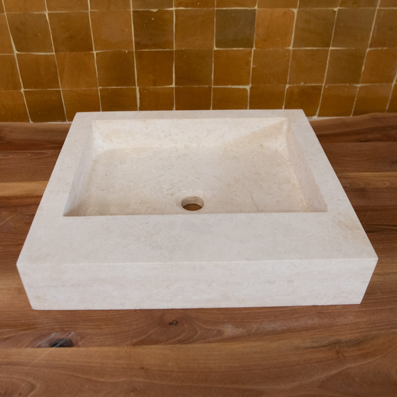 Vasque Travertin Beige - 50 x 45 cm - Hauteur 10cm - Lisse -