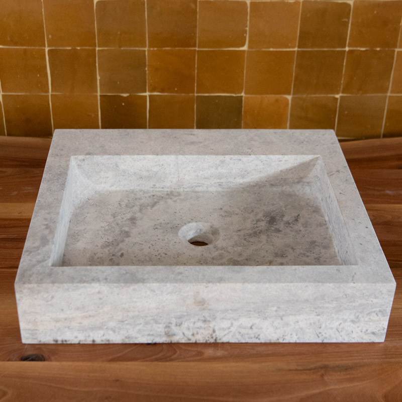 Vasque Travertin Silver - 50 x 45 cm - Hauteur 10cm - Lisse -