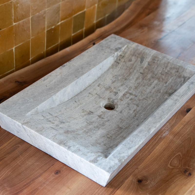 Vasque Travertin Silver - 70x 45 cm - Bord biseauté - Hauteur 10cm - Lisse -