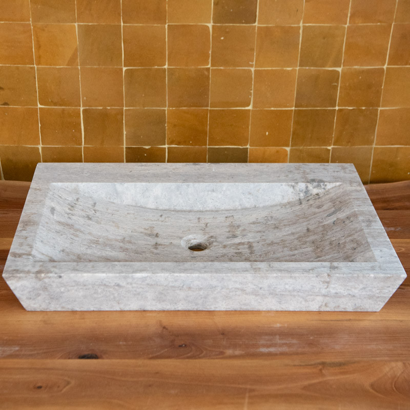 Vasque Travertin Silver - 70x 45 cm - Bord biseauté - Hauteur 10cm - Lisse -