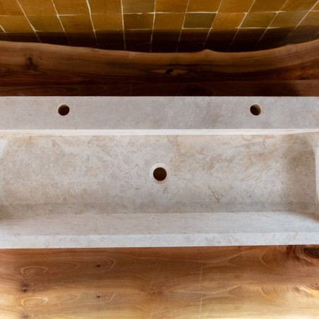 Vasque Travertin Beige - 120 x 45 cm - Bord biseauté - Hauteur 10cm - Lisse -