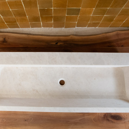 Vasque Travertin Beige - 140 x 45 cm - Bord biseauté - Hauteur 10cm - Lisse -