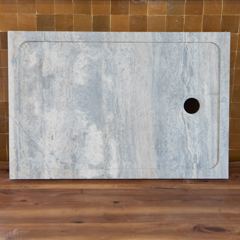 Receveur Travertin Silver - 120 x 80 cm - Hauteur 5cm - Rebouché & Adouci -