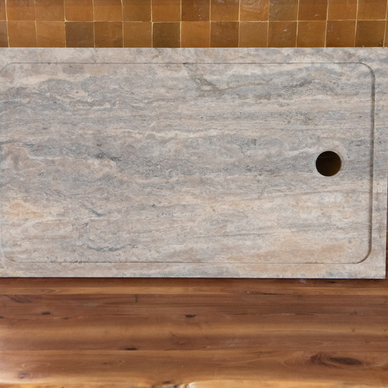 Receveur Travertin Silver - 140 x 80cm - Hauteur 5cm - Rebouché & Adouci -